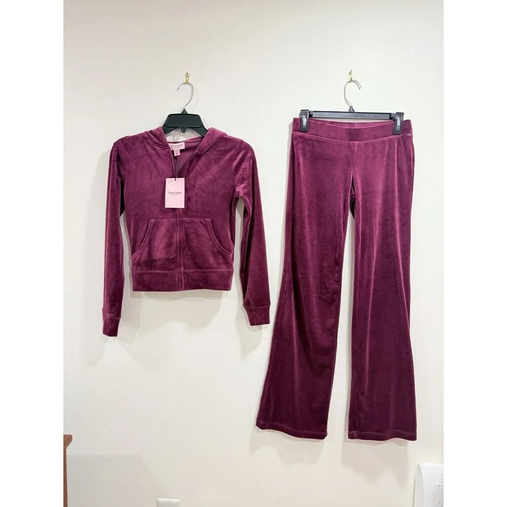 Juicy Couture Dark Purple Velour Tracksuit Set Rhinestone Logo XS Y2K NWT